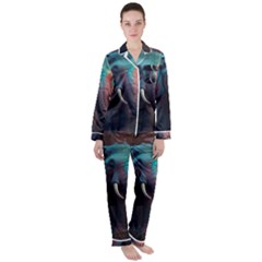 Elephant Tusks Trunk Wildlife Africa Women s Long Sleeve Satin Pajamas Set	