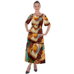 Breakfast Egg Beans Toast Plate Shoulder Straps Boho Maxi Dress 