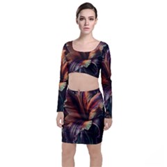 Flower Orange Lilly Top And Skirt Sets