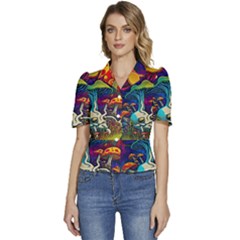 Mushrooms Fungi Psychedelic Puffed Short Sleeve Button Up Jacket