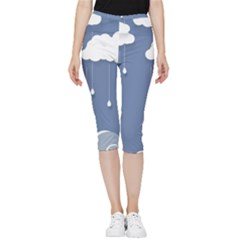 Blue Clouds Rain Raindrops Weather Sky Raining Inside Out Lightweight Velour Capri Leggings 