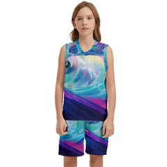 Wave Ocean Sea Tsunami Nautical Nature Water Kids  Basketball Mesh Set
