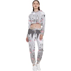 Cute Cats Seamless Pattern Cropped Zip Up Lounge Set