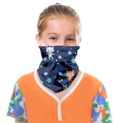 Cute Astronaut Cat With Star Galaxy Elements Seamless Pattern Face Covering Bandana (kids)