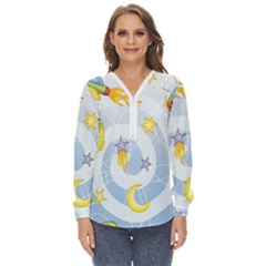 Science Fiction Outer Space Zip Up Long Sleeve Blouse