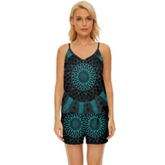 Ornament District Turquoise V-neck Satin Pajamas Set