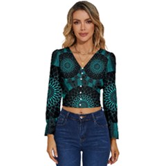 Ornament District Turquoise Long Sleeve V-neck Top