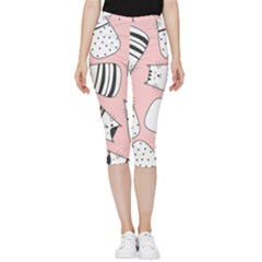 Cute Cats Cartoon Seamless-pattern Inside Out Lightweight Velour Capri Leggings 