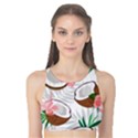 Seamless Pattern Coconut Piece Palm Leaves With Pink Hibiscus Tank Bikini Top View1
