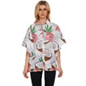 Seamless Pattern Coconut Piece Palm Leaves With Pink Hibiscus Women s Batwing Button Up Shirt View1