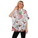 Seamless Pattern Coconut Piece Palm Leaves With Pink Hibiscus Women s Batwing Button Up Shirt View2