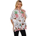 Seamless Pattern Coconut Piece Palm Leaves With Pink Hibiscus Women s Batwing Button Up Shirt View3