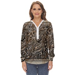 Zebra Abstract Background Zip Up Long Sleeve Blouse