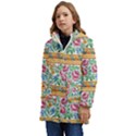 Flower Fabric Design Kids  Hooded Longline Puffer Jacket View3