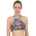 3d Flower Bloom Embossed Pattern Racer Front Bikini Top View1