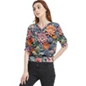 3d Flower Bloom Embossed Pattern Quarter Sleeve Blouse View1