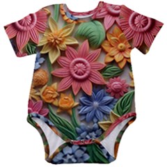 Flower Bloom Embossed Pattern Baby Short Sleeve Bodysuit