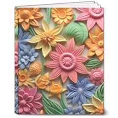 Flower Bloom Embossed Pattern 8  X 10  Hardcover Notebook
