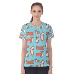 Corgis On Teal Women s Cotton Tee