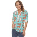 Corgis On Teal Zip Up Long Sleeve Blouse View2
