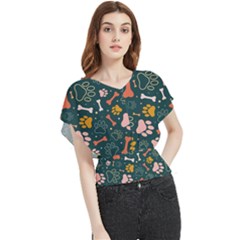 Dog Paw Colorful Fabrics Digitally Butterfly Chiffon Blouse