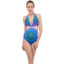 Peacock Feather Fractal Halter Front Plunge Swimsuit View1