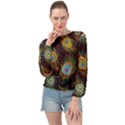 Pattern Feather Peacock Banded Bottom Chiffon Top View1