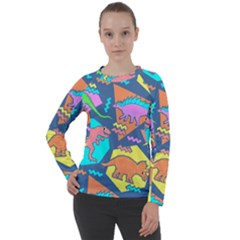 Dinosaur Pattern Women s Long Sleeve Raglan Tee