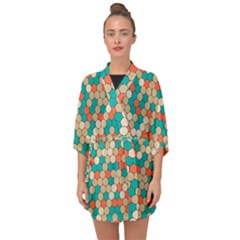 Multicolored Honeycomb Colorful Abstract Geometry Half Sleeve Chiffon Kimono