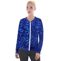 Blue Bubbles Abstract Velvet Zip Up Jacket