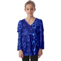 Blue Bubbles Abstract Kids  V Neck Casual Top View1