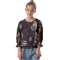 Vintage Tattoos Nautical Kids  Cuff Sleeve Top