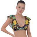 Monkey Tiger Bird Parrot Forest Jungle Style Plunge Frill Sleeve Bikini Top View1
