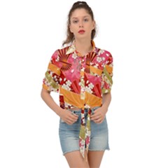 Japanese Kimono Pattern Tie Front Shirt 