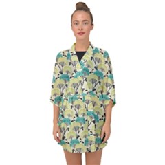Flora Nature Color Japanese Patterns Half Sleeve Chiffon Kimono