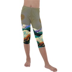 Surreal Art Psychadelic Mountain Kids  Lightweight Velour Capri Leggings 