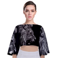Angry Lion Black And White Tie Back Butterfly Sleeve Chiffon Top by Cowasu