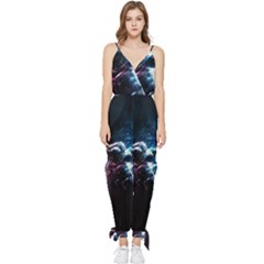Psychedelic Astronaut Trippy Space Art Sleeveless Tie Ankle Chiffon Jumpsuit