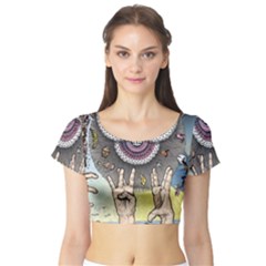 Vintage Trippy Aesthetic Psychedelic 70s Aesthetic Short Sleeve Crop Top