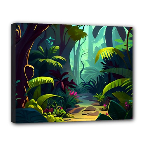 Rainforest Jungle Cartoon Animation Background Canvas 14  X 11  (stretched)