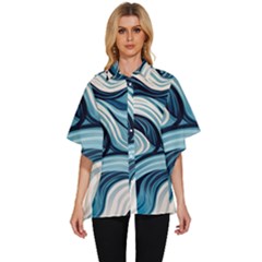 Pattern Ocean Waves Arctic Ocean Blue Nature Sea Women s Batwing Button Up Shirt