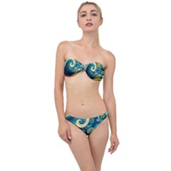 Waves Wave Ocean Sea Abstract Whimsical Abstract Art Classic Bandeau Bikini Set