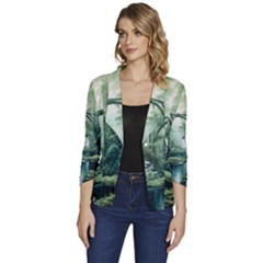 River Forest Wood Nature Women s One-button 3/4 Sleeve Short Jacket