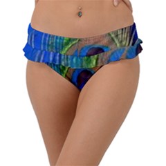 Blue Peacock Feather Frill Bikini Bottoms
