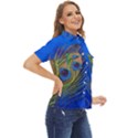 Blue Peacock Feather Women s Short Sleeve Double Pocket Shirt View2