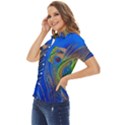 Blue Peacock Feather Women s Short Sleeve Double Pocket Shirt View3