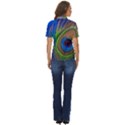 Blue Peacock Feather Women s Short Sleeve Double Pocket Shirt View4
