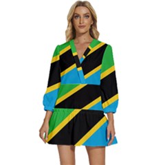 Flag Of Tanzania V-neck Placket Mini Dress by Amaryn4rt
