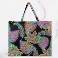 Autumn Pattern Dried Leaves Zipper Large Tote Bag