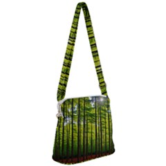 Green Forest Jungle Trees Nature Sunny Zipper Messenger Bag by Ravend